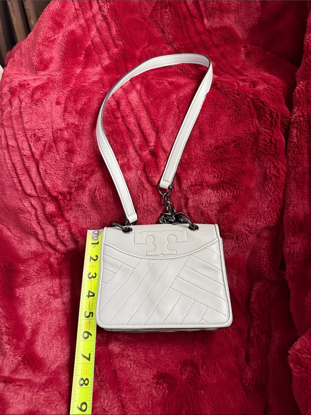 Tory Burch White Quilted Leather Mini Crossbody with Chain Strap